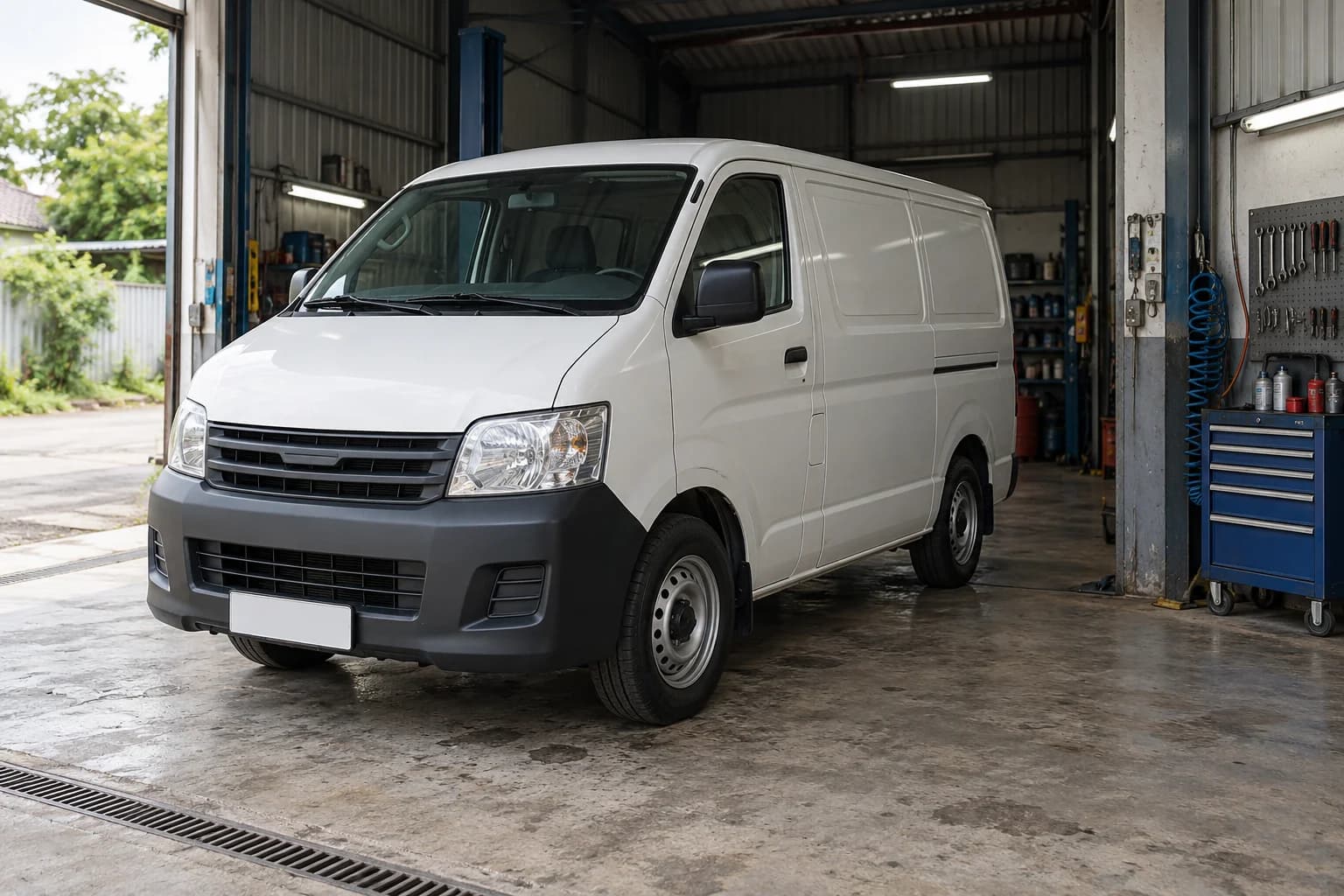 Ảnh minh họa xe vận tải trong xưởng bảo dưỡng